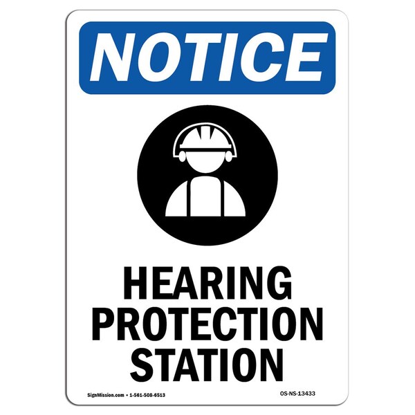 Signmission OSHA Sign, Hearing Protection Station With Symbol, 14in X 10in Rigid Plastic, 10" W, 14" H, Portrait OS-NS-P-1014-V-13433 - main